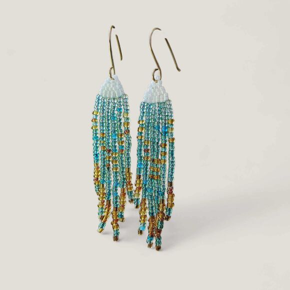 Boho Chic Beaded Fringe Cascade Shoulder Duster Dangle Earrings, 3.5" - Picture 6 of 7